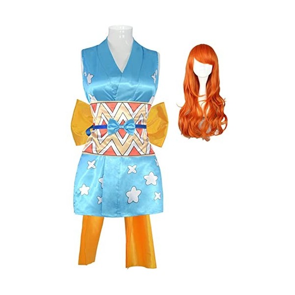 Foanja Nami Déguisement Femmes Cosplay Nami Anime Sexy Kimono Robe et Perruques pour Adulte Dress up Halloween Carnaval Anniv