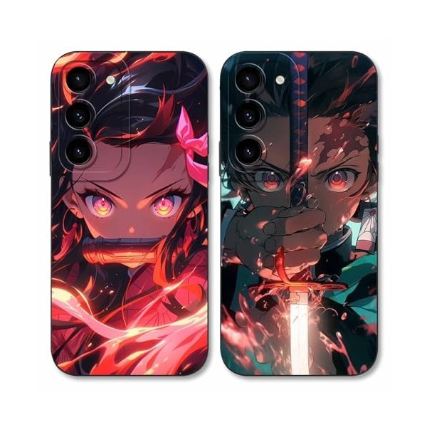 LYUBFDC 2 Pièces Coque pour Samsung Galaxy S23 5G 6.1, avec Anime Motif Demon Slayer Kamado Nezuko Tanjirou Manga Antichoc 