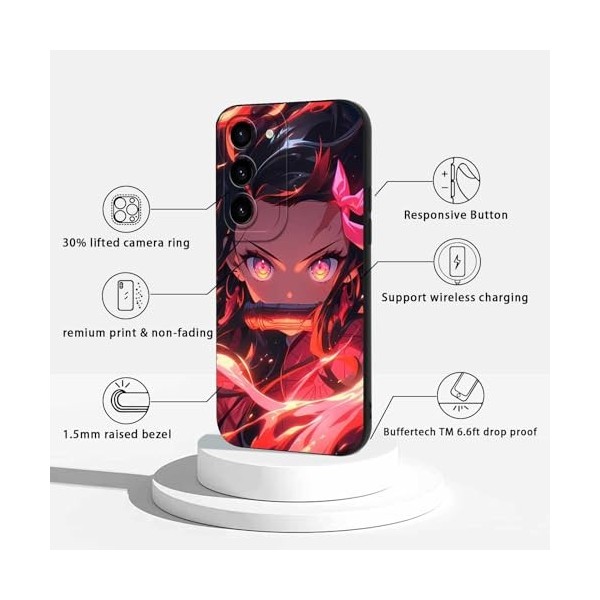 LYUBFDC 2 Pièces Coque pour Samsung Galaxy S23 5G 6.1, avec Anime Motif Demon Slayer Kamado Nezuko Tanjirou Manga Antichoc 