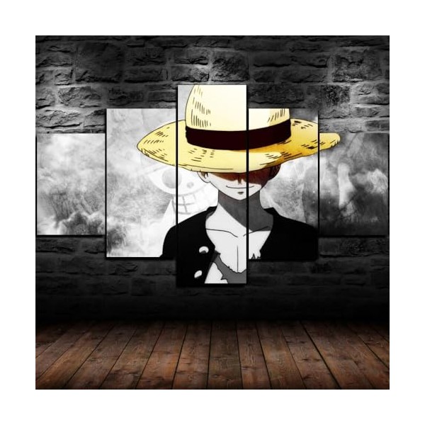 GUANGFAN Impression Sur Toile Intissee 5 Parties - One Piece Monkey D.Luffy Tableau Tableaux Decoration Murale Photo Image Ar