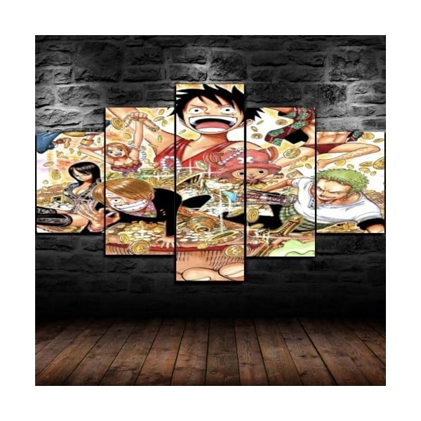 GUANGFAN Impression Sur Toile Intissee 5 Parties - One Piece Monkey D.Luffy Tableau Tableaux Decoration Murale Photo Image Ar