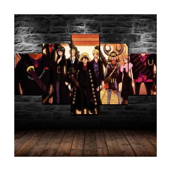 GUANGFAN Impression Sur Toile Intissee 5 Parties - One Piece Monkey D.Luffy Tableau Tableaux Decoration Murale Photo Image Ar