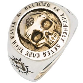 Bague tête de Mort Skull dor avec Totem Soleil en Argent Sterling 925 pour Homme Femme Taille réglable