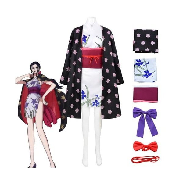 Anime One Piece Nico Robin Cosplay Costume pour Femmes Filles, Uniforme de Jeu de Rôle Cape Kimono Ensemble Complet Halloween
