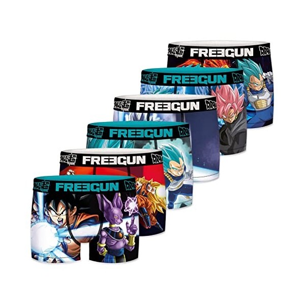 FREEGUN Boxer Homme Vegeta, Sangoku, Beerus, Calecon Homme, Dragon Ball Super, Ajustement Parfait et Agréable Lot de 6 , Mul
