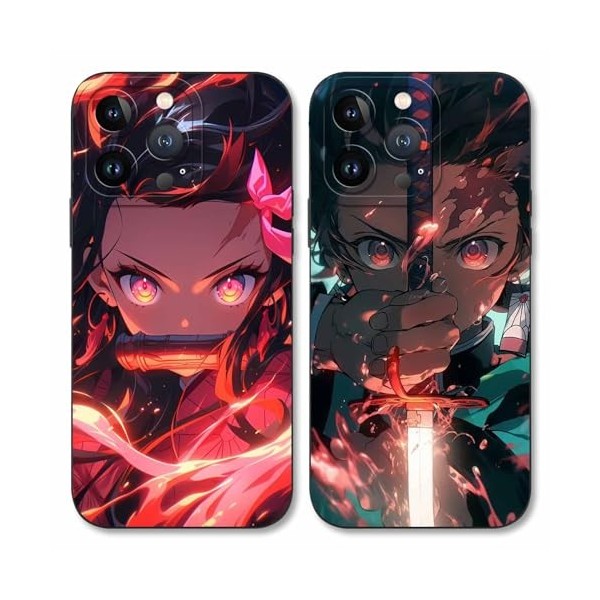 LYUBFDC 2 Pièces Coque pour Apple iPhone 13 Pro 6.1, avec Anime Motif Demon Slayer Kamado Nezuko Tanjirou Manga Antichoc TP