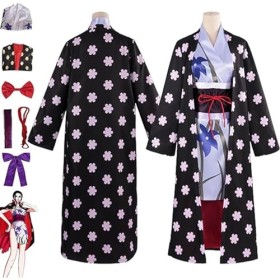 Anime One Piece Nico Robin Cosplay Costume pour Femmes Filles, Uniforme de Jeu de Rôle Cape Kimono Ensemble Complet Halloween