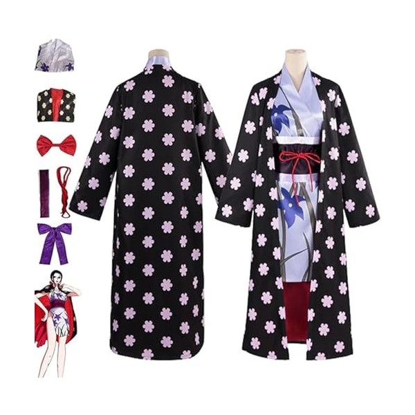 Anime One Piece Nico Robin Cosplay Costume pour Femmes Filles, Uniforme de Jeu de Rôle Cape Kimono Ensemble Complet Halloween