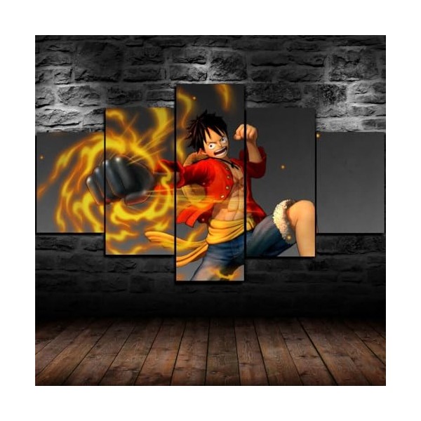 GUANGFAN - One Piece Monkey D.Luffy Impression Sur Toile Intissée Tableau 5 Parties Hd Posters Image Tableaux Decoration Mura
