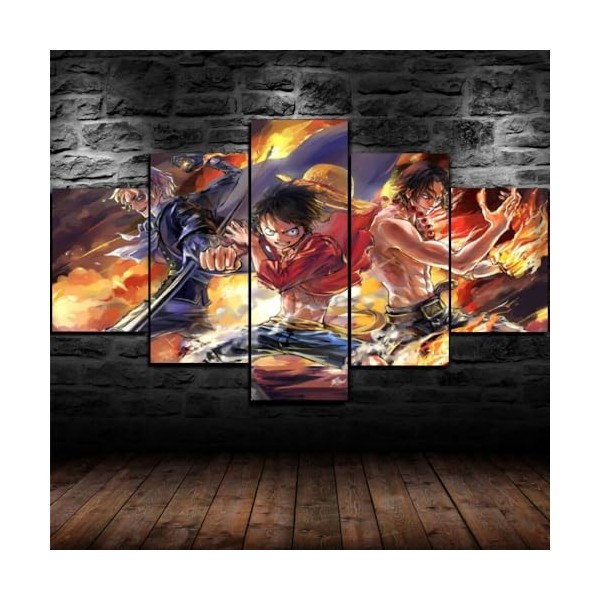 GUANGFAN Impression Sur Toile Intissee 5 Parties - One Piece Monkey D.Luffy Tableau Tableaux Decoration Murale Photo Image Ar