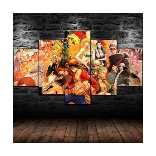 GUANGFAN Impression Sur Toile Intissee 5 Parties - One Piece Monkey D.Luffy Tableau Tableaux Decoration Murale Photo Image Ar
