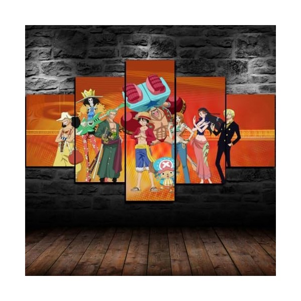GUANGFAN Impression Sur Toile Intissee 5 Parties - One Piece Monkey D.Luffy Tableau Tableaux Decoration Murale Photo Image Ar