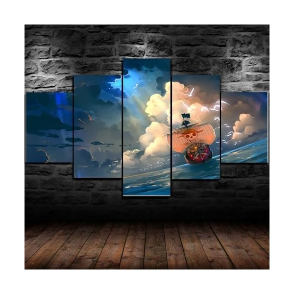 GUANGFAN Impression Sur Toile Intissee 5 Parties - One Piece Monkey D.Luffy Tableau Tableaux Decoration Murale Photo Image Ar