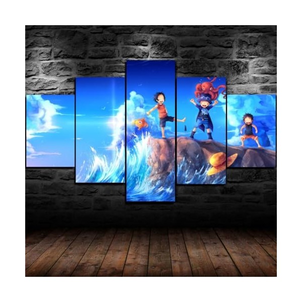 GUANGFAN - 5 Impression Sur Toile Tableau - One Piece Monkey D.Luffy - 5 Panneau Sport Image Peinture Hd Toile Mur Art Décor 