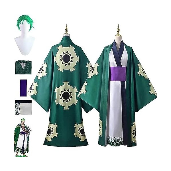 RUIZE Anime One Piece Roronoa Zoro Cosplay Costume avec perruque, personnages danime Kimono Robe ensemble complet tenue, hom