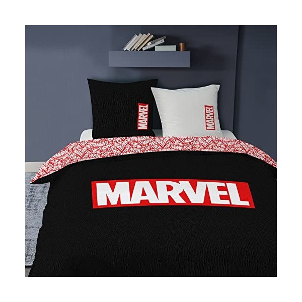CTI Parure de lit imprimée 100% Coton, Marvel Home Identity 3pcs 240x220 cm, Noir, Rouge