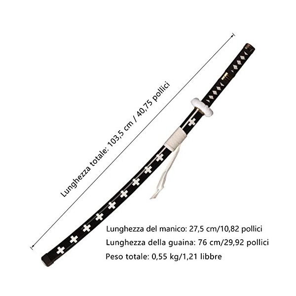 Skyward Blade Épée en bois Roronoa Zoro Katana, Anime Original Texture Japonaise Samouraï Épée, Trafalgar Law Katana Black Wh