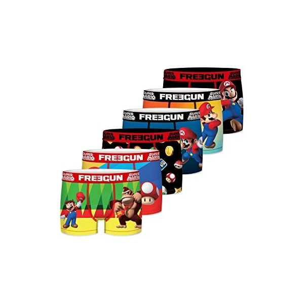 FREEGUN Boxer Homme Mario, Donkey Kong, Calecon Homme, Super Mario, Agréable et Ajustement Parfait Lot de 6 , Multicolore, T