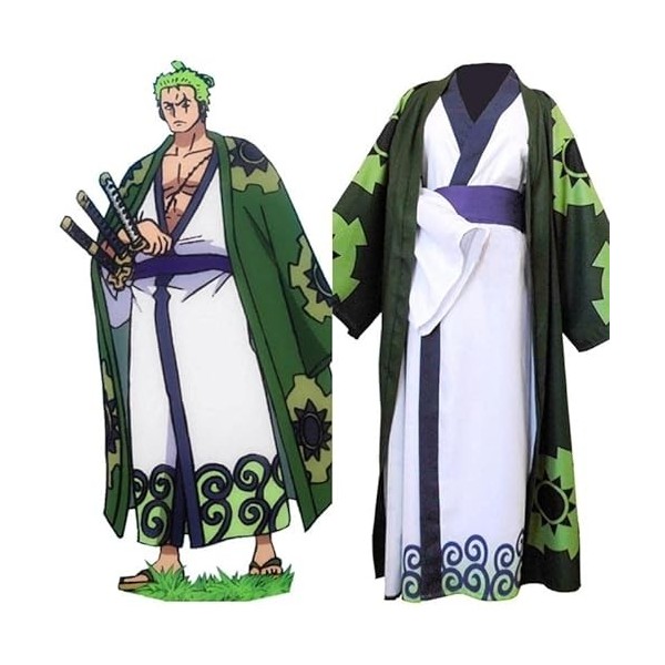 Generic One Piece Roronoa Zoro Cosplay Déguisement Kimono Robe Costume Complet, XXL