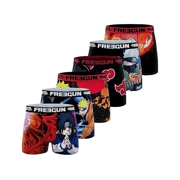 Boxer Enfant Naruto, Caleçon Garçon Sasuke, Kakashi, Itachi Lot de 6 , Noir, Rouge, Orange, Bleu, Taille 10/12 Ans