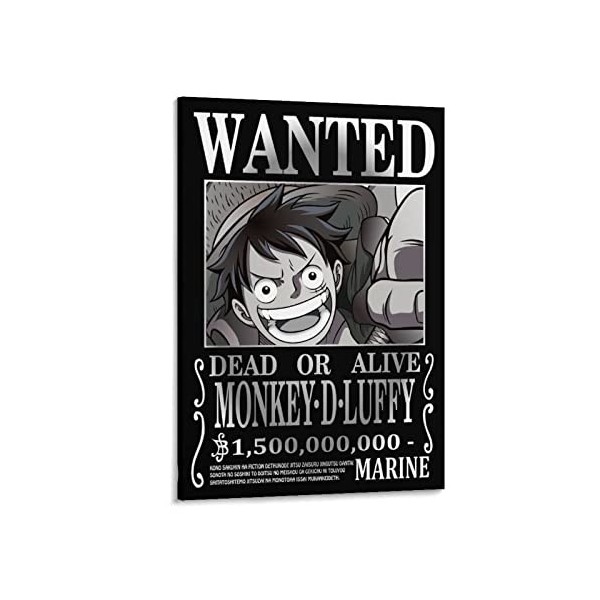 Poster Anime One Piece Wanted Luffy - Impression sur toile - Décoration murale moderne - 40 x 60 cm