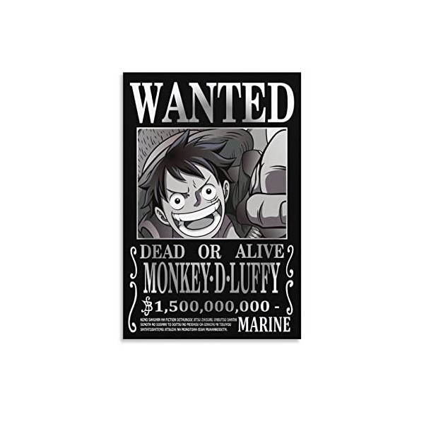 Poster Anime One Piece Wanted Luffy - Impression sur toile - Décoration murale moderne - 40 x 60 cm