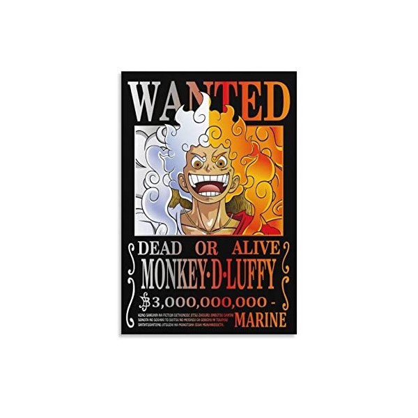 Poster Anime One Piece Wanted Luffy Gear 5 - Peinture sur toile - Décoration murale - 40 x 60 cm