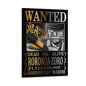 Poster Anime One Piece Wanted Zoro - Impression artistique murale - Photo de peinture - Décoration familiale - 40 x 60 cm