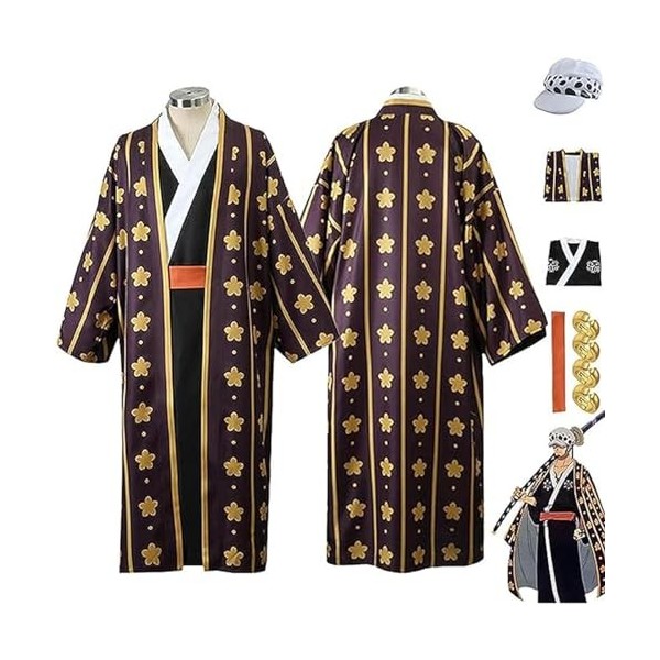 NIKKHO Anime One Piece Cosplay Costume pour garçons,Wano Kuni Country Anime Character Trafalgar D Law Fancy Dress Uniform wit
