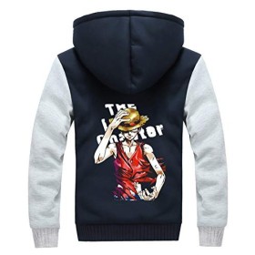 WANHONGYUE Anime One Piece Monkey D Luffy Hoodie Sweat à Capuche Hiver Doublée Polaire Veste Blouson Unisexe Epaisse Chaud Zi
