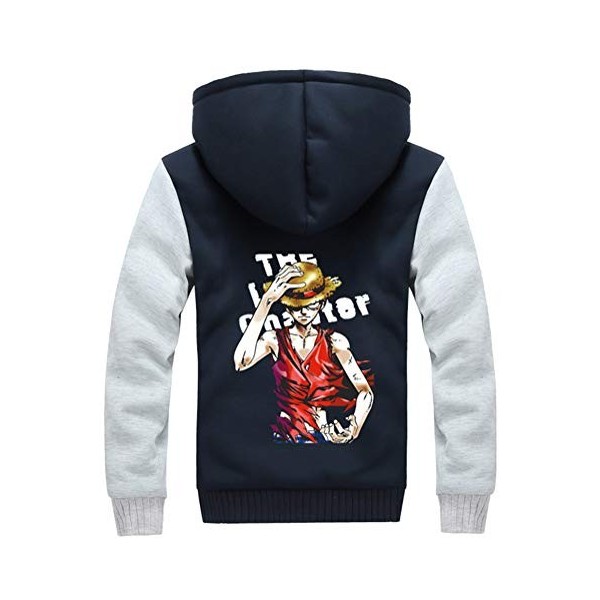 WANHONGYUE Anime One Piece Monkey D Luffy Hoodie Sweat à Capuche Hiver Doublée Polaire Veste Blouson Unisexe Epaisse Chaud Zi