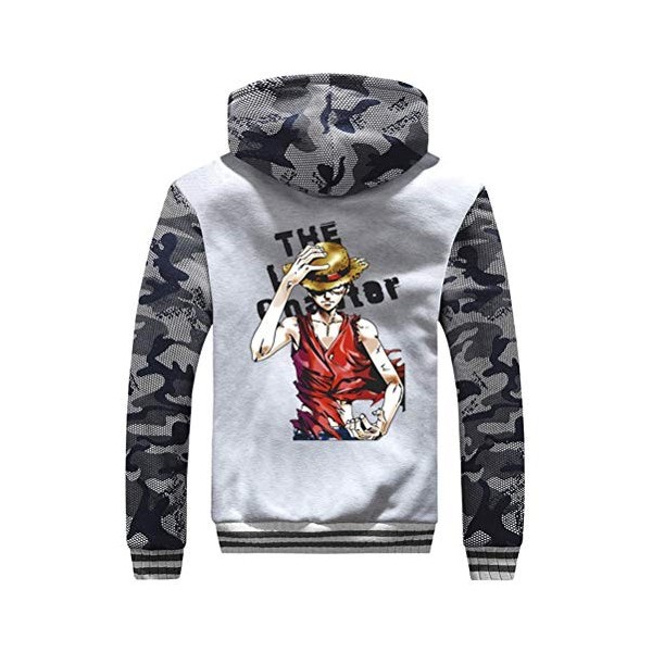 WANHONGYUE Anime One Piece Monkey D Luffy Hoodie Sweat à Capuche Hiver Doublée Polaire Veste Blouson Unisexe Epaisse Chaud Zi