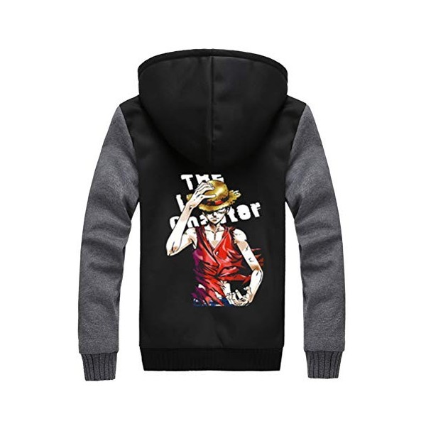 WANHONGYUE Anime One Piece Monkey D Luffy Hoodie Sweat à Capuche Hiver Doublée Polaire Veste Blouson Unisexe Epaisse Chaud Zi