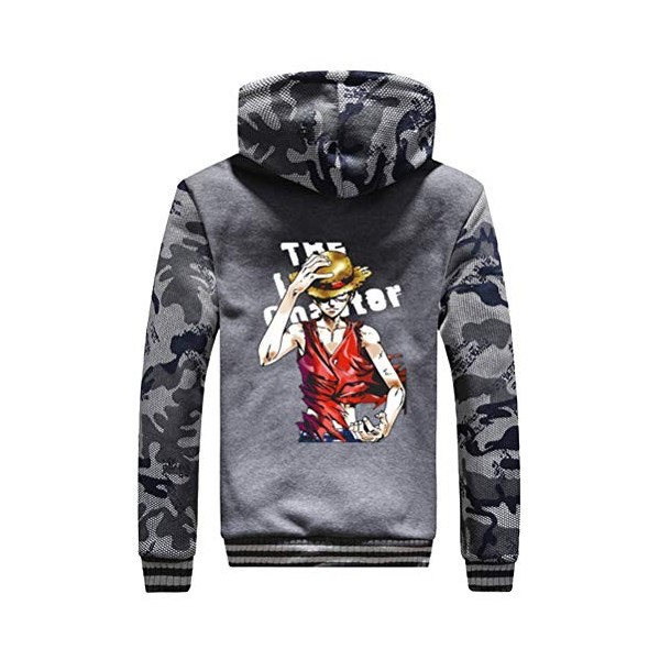 WANHONGYUE Anime One Piece Monkey D Luffy Hoodie Sweat à Capuche Hiver Doublée Polaire Veste Blouson Unisexe Epaisse Chaud Zi