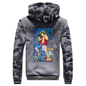 WANHONGYUE One Piece Monkey D Luffy Anime Hoodie Sweat à Capuche Hiver Doublée Polaire Veste Blouson Unisexe Epaisse Chaud Zi