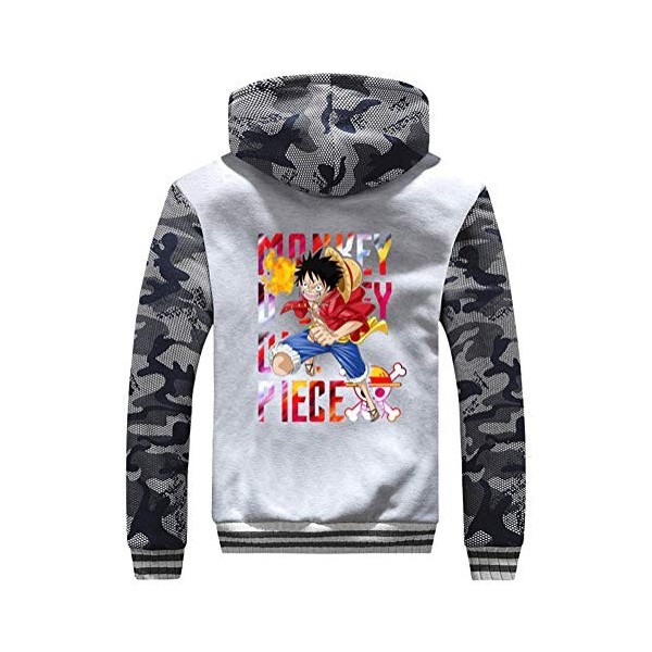 WANHONGYUE One Piece Monkey D Luffy Anime Hoodie Sweat à Capuche Hiver Doublée Polaire Veste Blouson Unisexe Epaisse Chaud Zi
