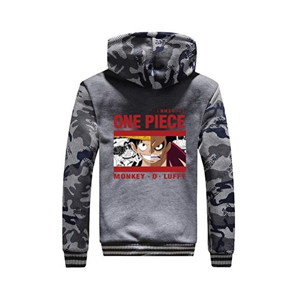 WANHONGYUE One Piece Monkey D Luffy Anime Hoodie Sweat à Capuche Hiver Doublée Polaire Veste Blouson Unisexe Epaisse Chaud Zi