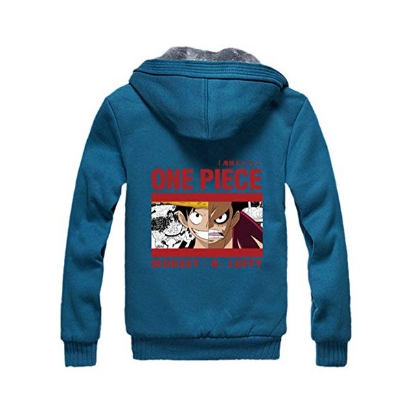 WANHONGYUE One Piece Monkey D Luffy Anime Hoodie Sweat à Capuche Hiver Doublée Polaire Veste Blouson Unisexe Epaisse Chaud Zi