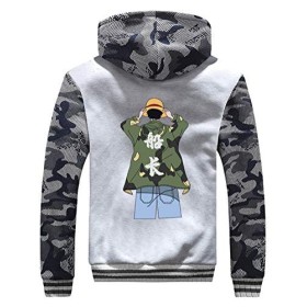 WANHONGYUE One Piece Monkey D Luffy Anime Hoodie Sweat à Capuche Hiver Chaud Doublée Polaire Veste Blouson Unisexe Epaisse Zi