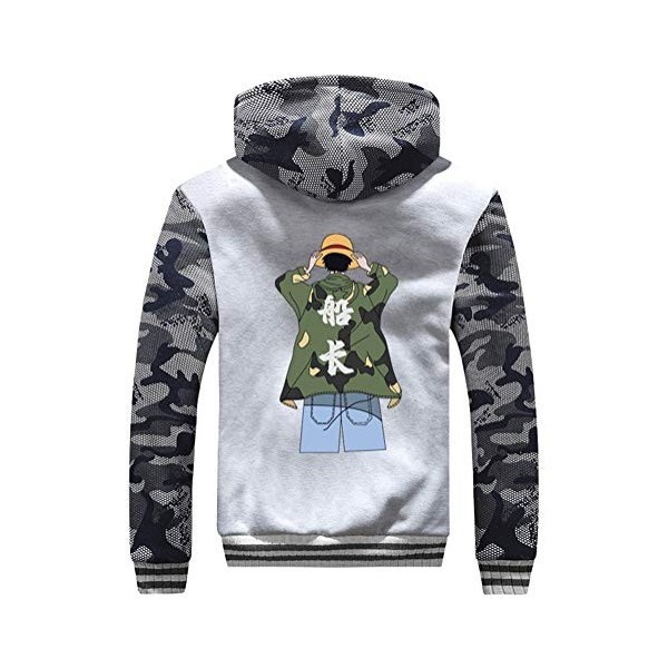 WANHONGYUE One Piece Monkey D Luffy Anime Hoodie Sweat à Capuche Hiver Chaud Doublée Polaire Veste Blouson Unisexe Epaisse Zi