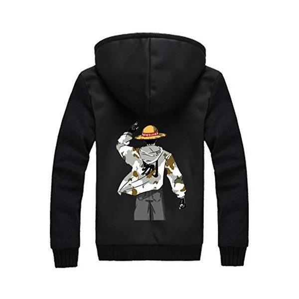 WANHONGYUE One Piece Monkey D Luffy Anime Hoodie Sweat à Capuche Hiver Chaud Doublée Polaire Veste Blouson Unisexe Epaisse Zi