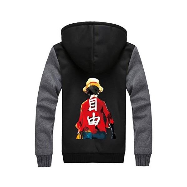 WANHONGYUE One Piece Monkey D Luffy Anime Hoodie Sweat à Capuche Hiver Chaud Doublée Polaire Veste Blouson Unisexe Epaisse Zi