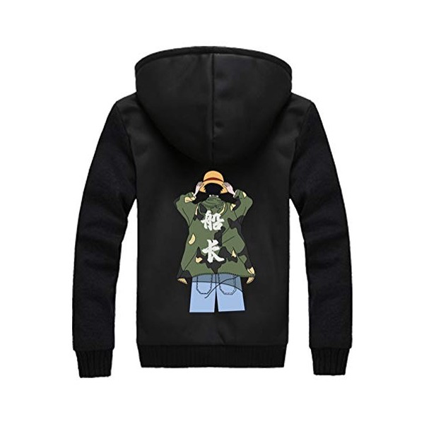 WANHONGYUE One Piece Monkey D Luffy Anime Hoodie Sweat à Capuche Hiver Chaud Doublée Polaire Veste Blouson Unisexe Epaisse Zi