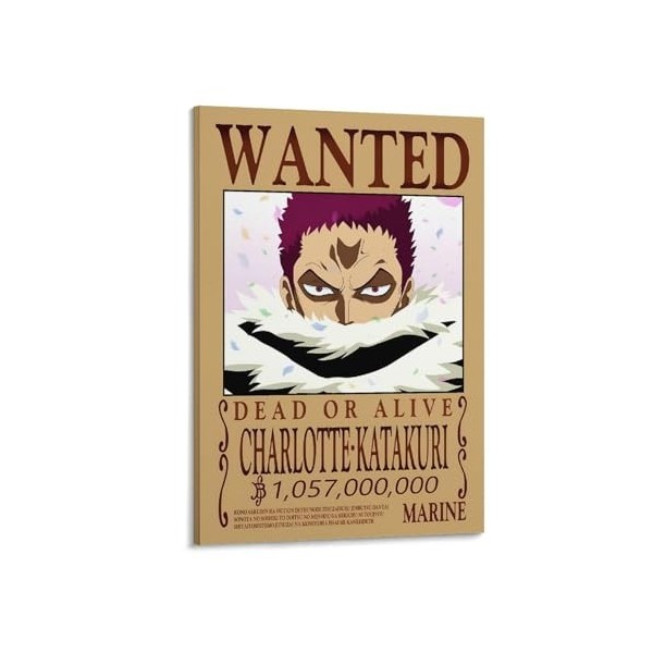 Poster animé One Piece Wanted Charlotte Katakuri - Impression sur toile - Affiches dœuvres dart - Esthétique - 40 x 60 cm