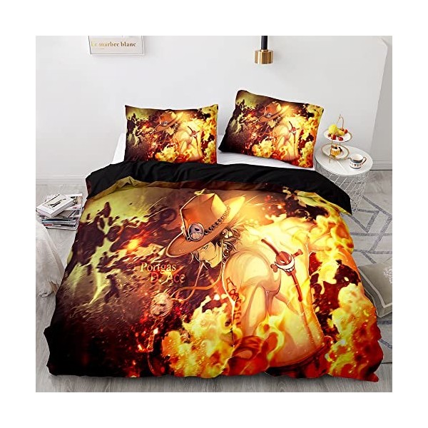 ONE PIECE Fighting Portgas·D· Ace Anime ensembles de literie dessin animé 3D imprimé Polyester tissu 1 housse de couette + 1/