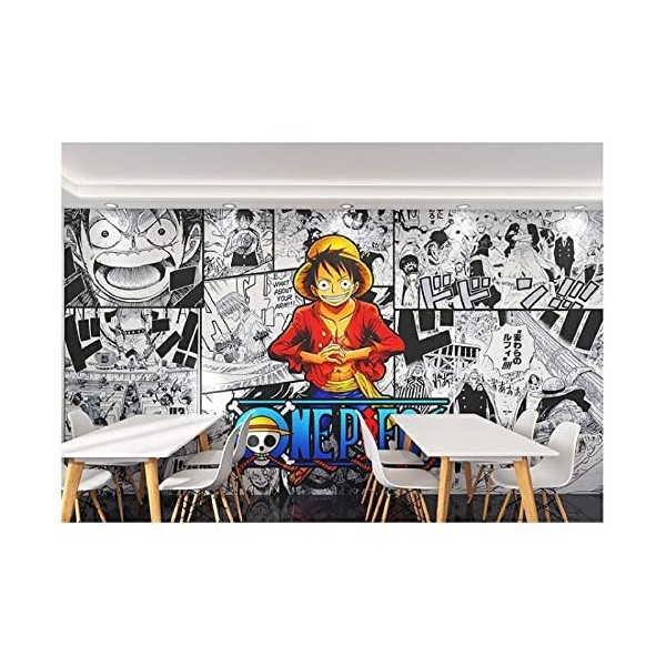 Papier peint Anime One Piece Manga Noir et Blanc Bureau Salon Chambre Chevet Fond Mur-208x146cm LxH 