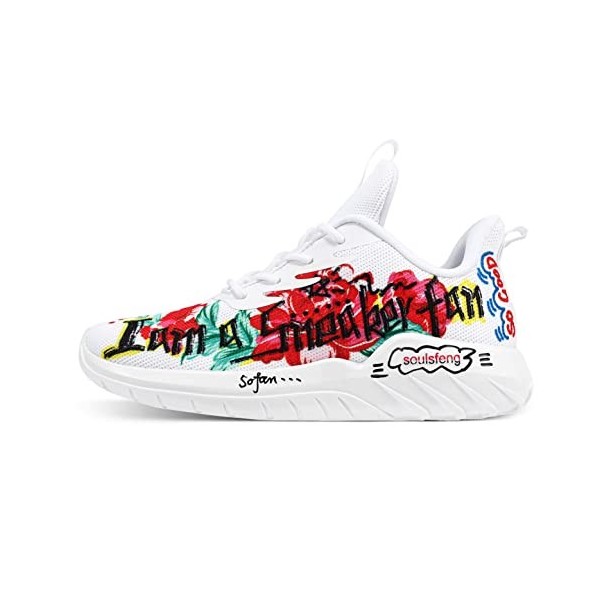 soulsfeng Baskets Respirante Chaussures Sport Légères Mode Chaussures de Course Hommes/Femmes Blanc Taille 43