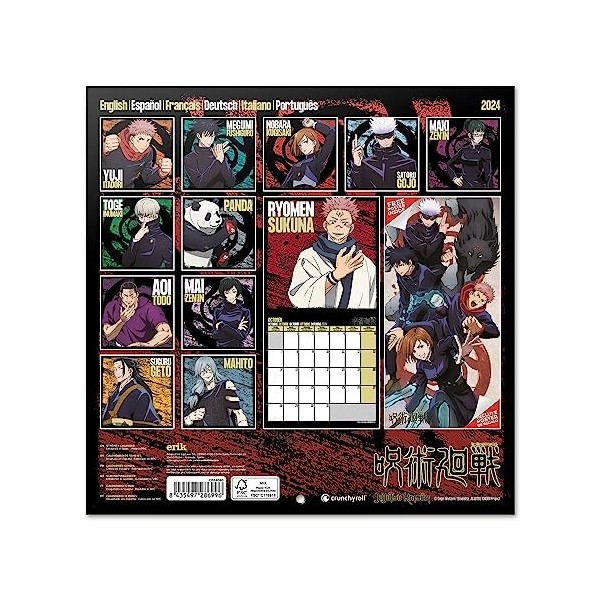 Grupo Erik - Calendrier Mural 2024 Jujutsu Kaisen | Calendrier Mensuel 30 x 60 cm, Certifié FSC, en Français