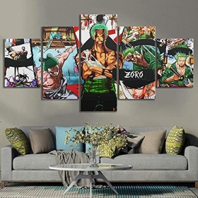 SINGLEAART Impressions Sur Toile,5 Tableau Peinture,Roronoa Zoro One Piece Anime,150cm×80cm,Avec Cadre,Décoration Maison Mode