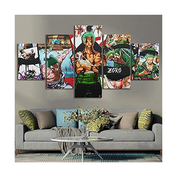 SINGLEAART Impressions Sur Toile,5 Tableau Peinture,Roronoa Zoro One Piece Anime,150cm×80cm,Avec Cadre,Décoration Maison Mode